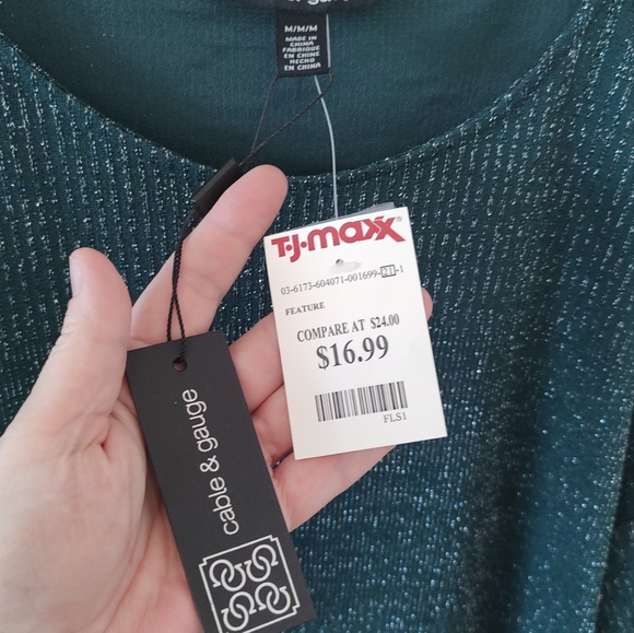 Cable & Gauge Sparkle Sweater in Hunter - Picture 4 of 6